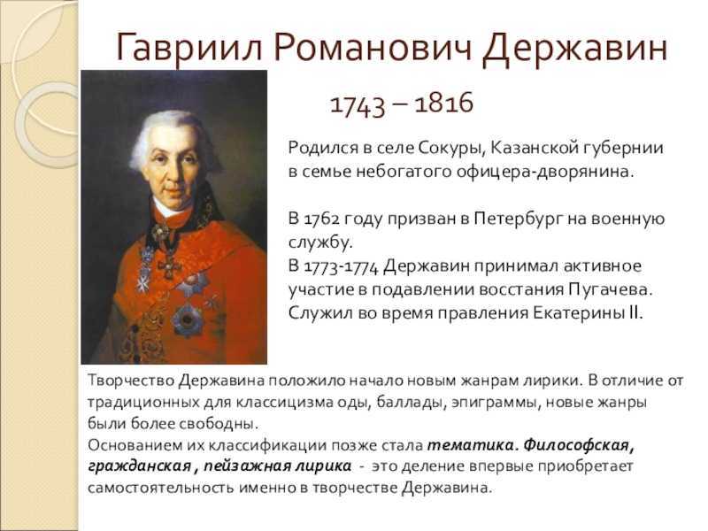 Доклад про державина гавриила романовича